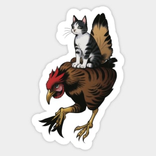 Cute Cat Riding Chicken Sticker